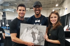 Me, Robbie Amell, and Italia Ricci with my wedding gift for them 2017